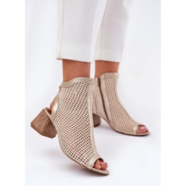 Női bőr magas sarkú cipő nyitott maciejka sarokral 06899-25 arany-beige bézs 2