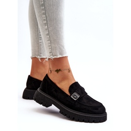 Vinceza Női öko-kisebb fekete mokaszinok dekoratív övvel és bőr betéttel 2