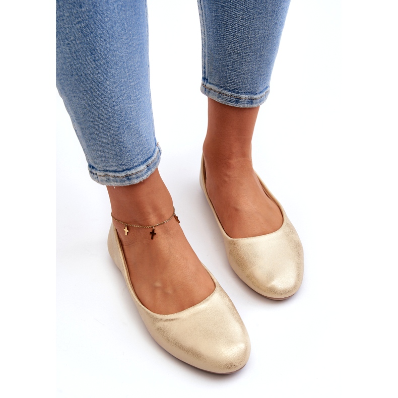 Bőr klasszikus arany balerinák aranysárga 3