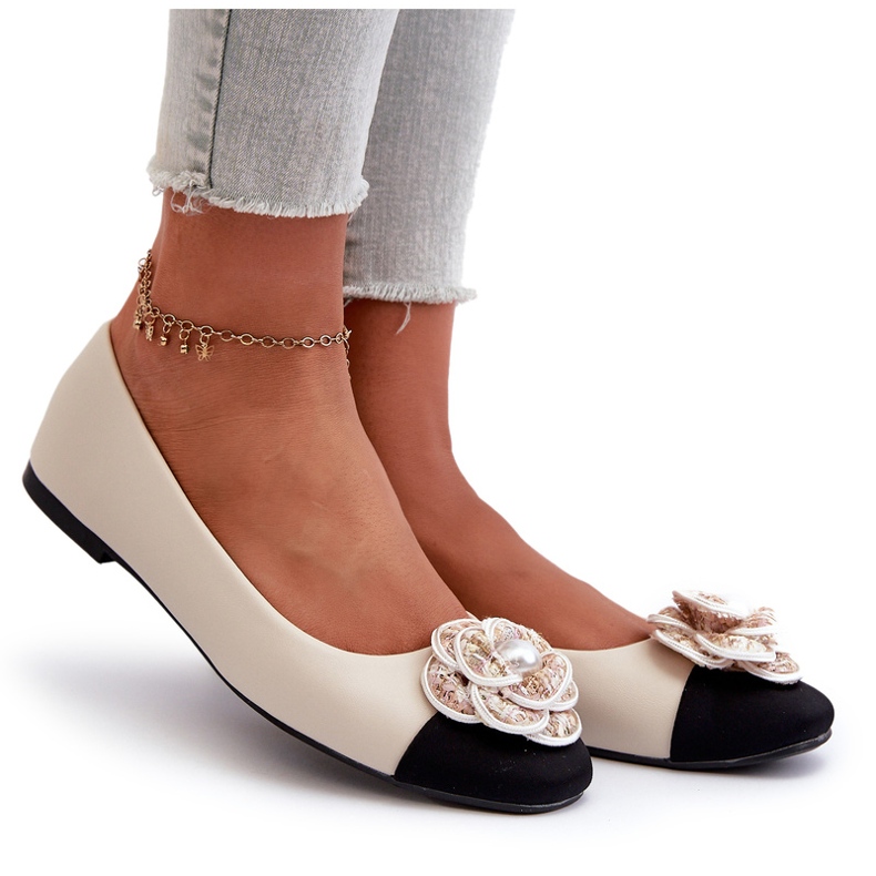 Seastar Női balerinák öko bőr dekoratív gyöngy bézs 5