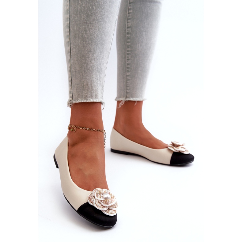 Seastar Női balerinák öko bőr dekoratív gyöngy bézs 1