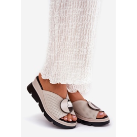 S.Barski Női bőr papucs S. barski LR51-662 bézs díszítésével 1