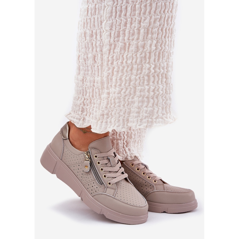 Vinceza Cipők bőr sportcipő a platformon a Vincez Castle 88019 Dark Bézs 1