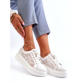 S.Barski Női csipke cipők cipők a platformon S. Barski Hy51-059 fehér 1