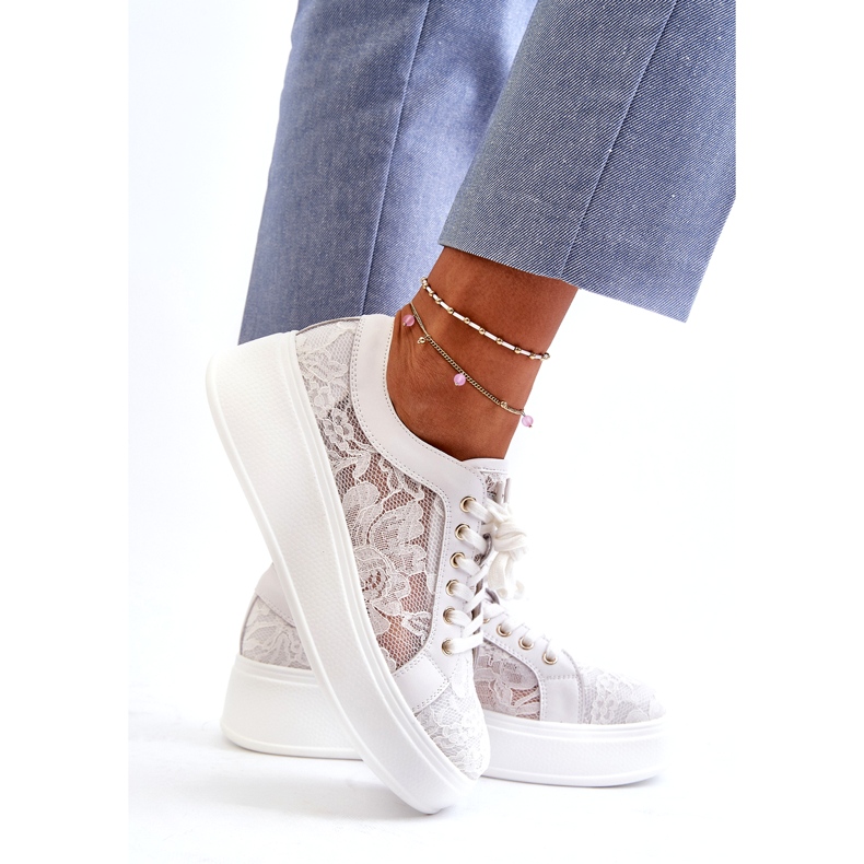 S.Barski Női csipke cipők cipők a platformon S. Barski Hy51-059 fehér 3