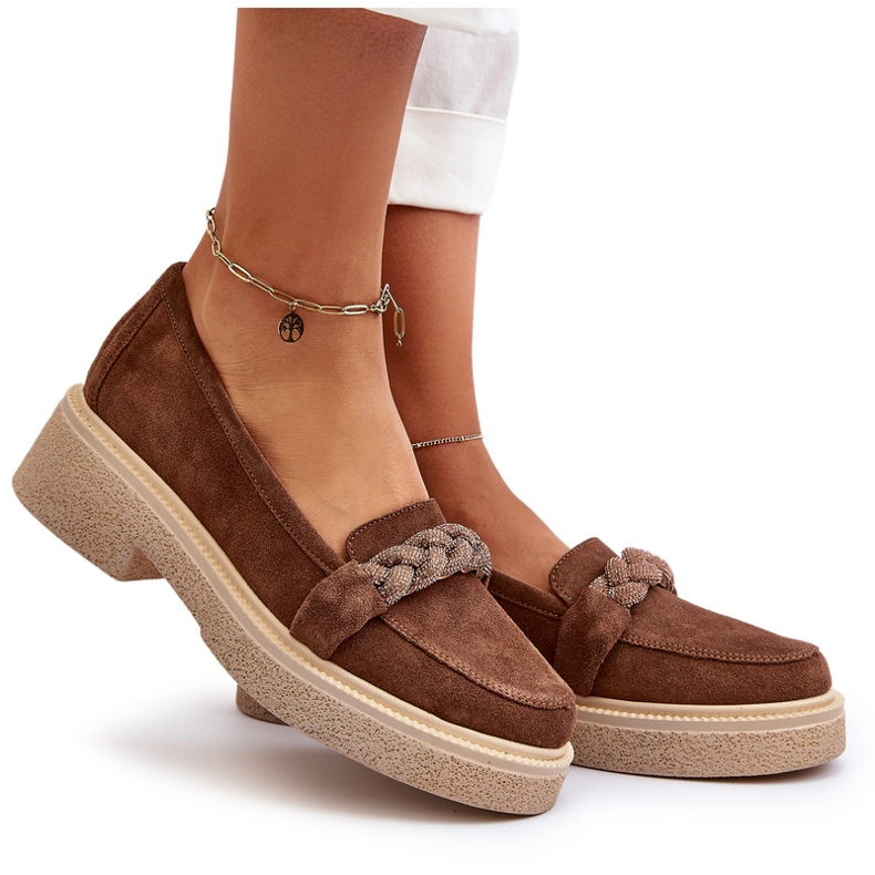 Zazoo 3429/W női velúr mokaszin díszítéssel, barna 5