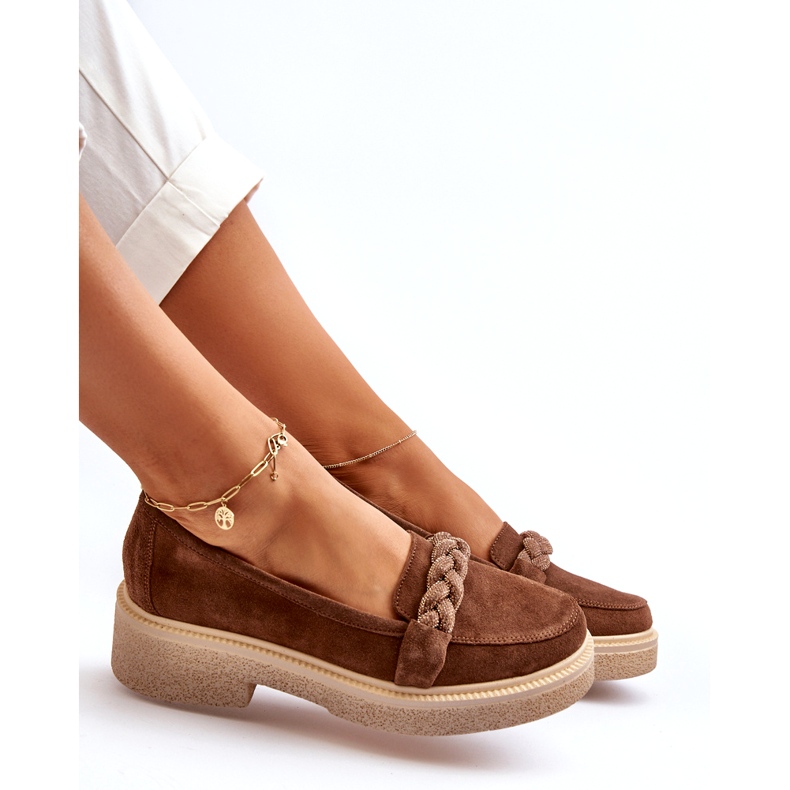 Zazoo 3429/W női velúr mokaszin díszítéssel, barna 4