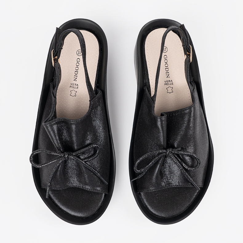 Goodin Fekete ék szandál bőr betéttel 1