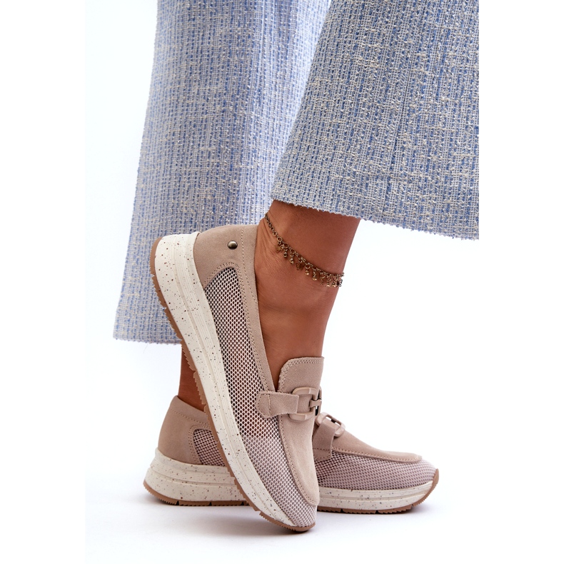 S.Barski Női velúr mokaszinok TW210 bézs díszítéssel 3