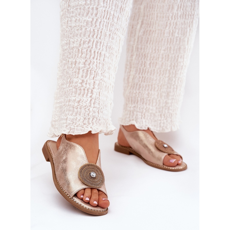 S.Barski Fényes női szandál dekoratív részletek S. Barski Kv51-012 rózsaszín arany aranysárga 2