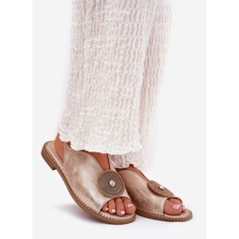 S.Barski Fényes női szandál dekoratív részletek S. Barski Kv51-012 rózsaszín arany aranysárga 1