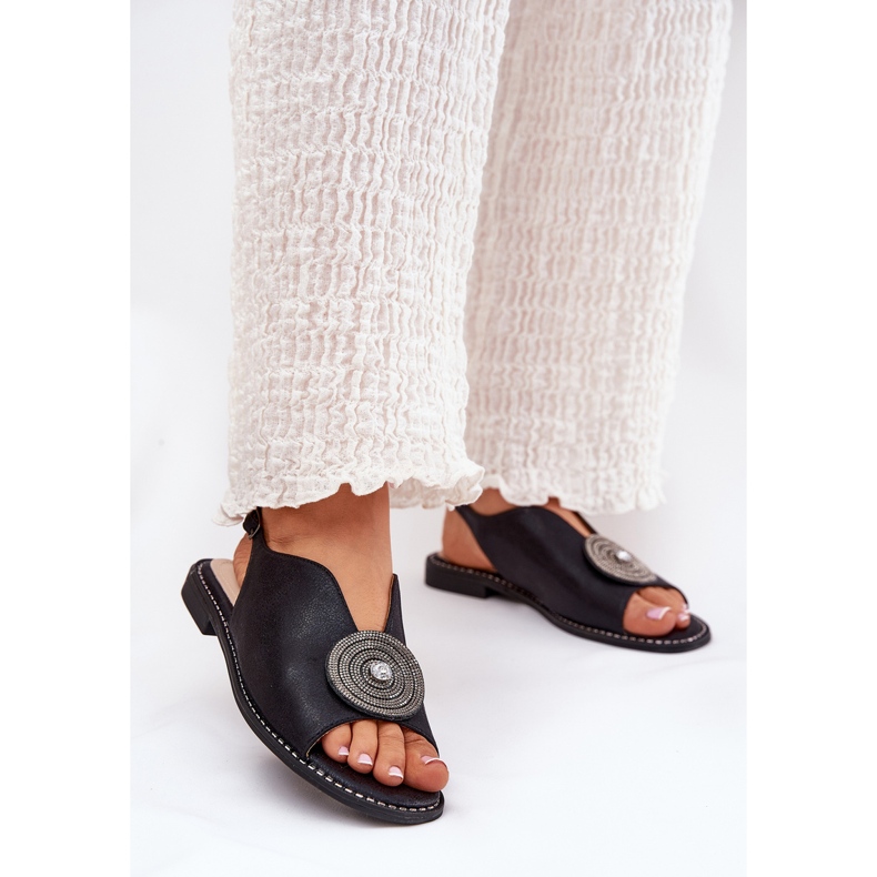 S.Barski Fényes női szandál dekoratív részletek S. Barski Kv51-012 fekete 2