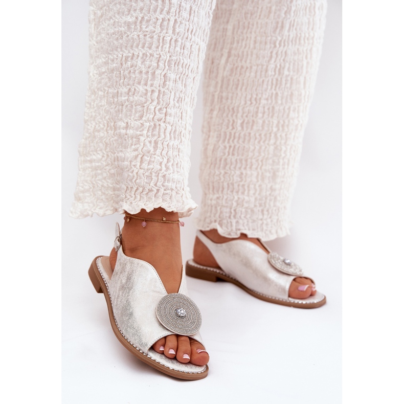 S.Barski Fényes női szandál dekoratív részletek S. Barski Kv51-012 ezüst 2