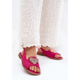 S.Barski Női szandál dekoratív szívvel S. Barski Kv27-018 Fuksja rózsaszín 2