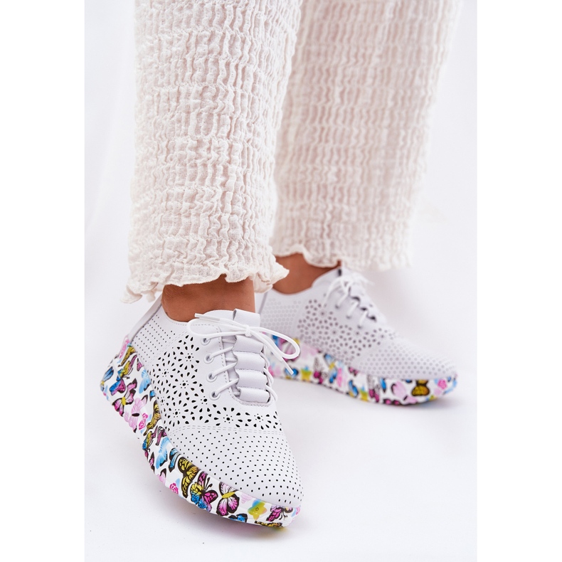 Bőr nyitott női cipő ékeken pillangók Artiker 56c1618 fehér 2