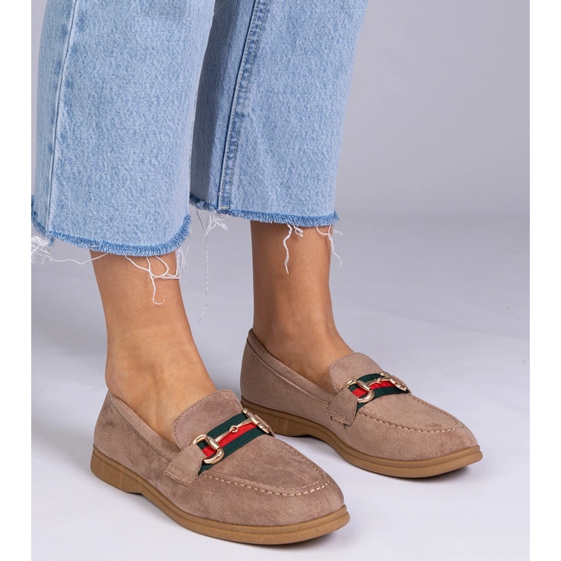 Barna loaferek Ekozamszból arany dekorációval 2