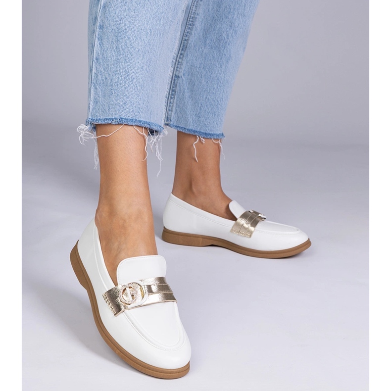 Fehér ökoszse mokaszinok cirkonokkal 1 Fehér ökoszse mokaszinok cirkonokkal 1