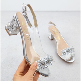 Átlátszó női szandál egy oszlopon cirkons ezüst S.Barski MR51-725 1