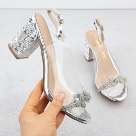 Átlátszó női szandál egy oszlopon cirkons ezüst S.Barski MR51-705 1