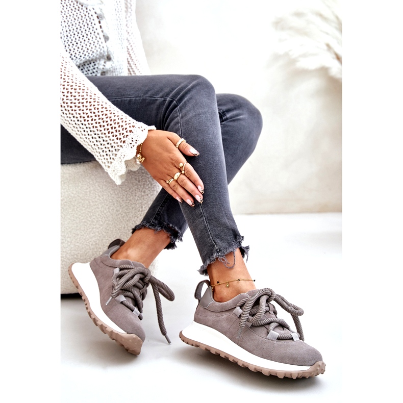 Női velúr tornacipő vastag fűzővel Artiker 54C1465 szürke 5