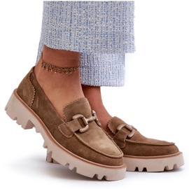 S.Barski Női velúr mokaszinok egy díszes TW117 olajbogyó zöld 6