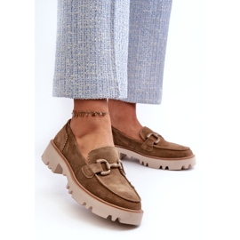 S.Barski Női velúr mokaszinok egy díszes TW117 olajbogyó zöld 2