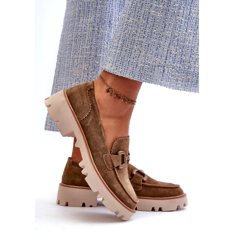 S.Barski Női velúr mokaszinok egy díszes TW117 olajbogyó zöld 4