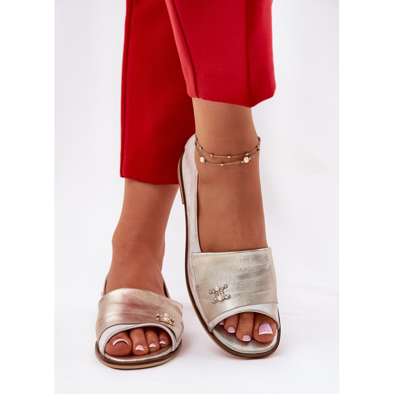 Bőr elegáns balerinák csupasz ujjakkal Zazoo 1865 Zloty törölt aranysárga 2