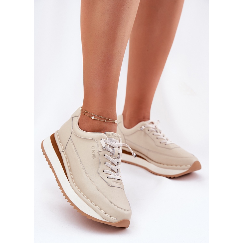 Női bőr cipők a Big Star RR274A334 bézs platformon 1