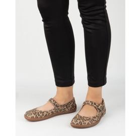 Mezítláb női ballerinák Olivier 1286 - Bőr cipő egy csattal a mindennapi és az elegáns párduc stílusaihoz barna 1