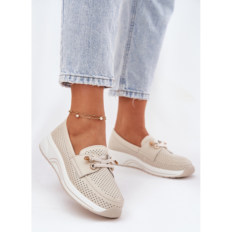 Bőr cipő természetes bőrből az Artiker 56C2102 bézs platformon 2