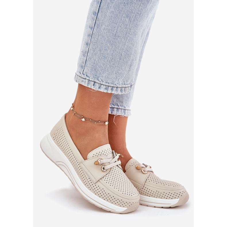 Bőr cipő természetes bőrből az Artiker 56C2102 bézs platformon 1