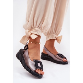 Női bőr szandál ékkel dekorációs Artiker 56C2158 grafit ezüst 2