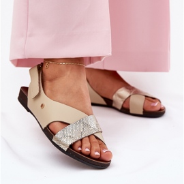 Bőrszandál tépőzáras Zazoo 40141 bézs-arany 2