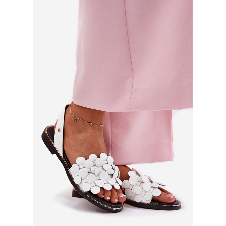 Bőr szandál lapos sarkú cipővel Zazoo 40425 fehér 1