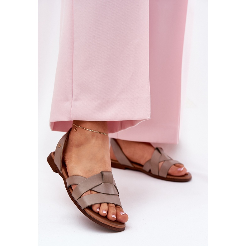 Zazoo 40185 kényelmes bőr csúszó sötét bézs szandál 2