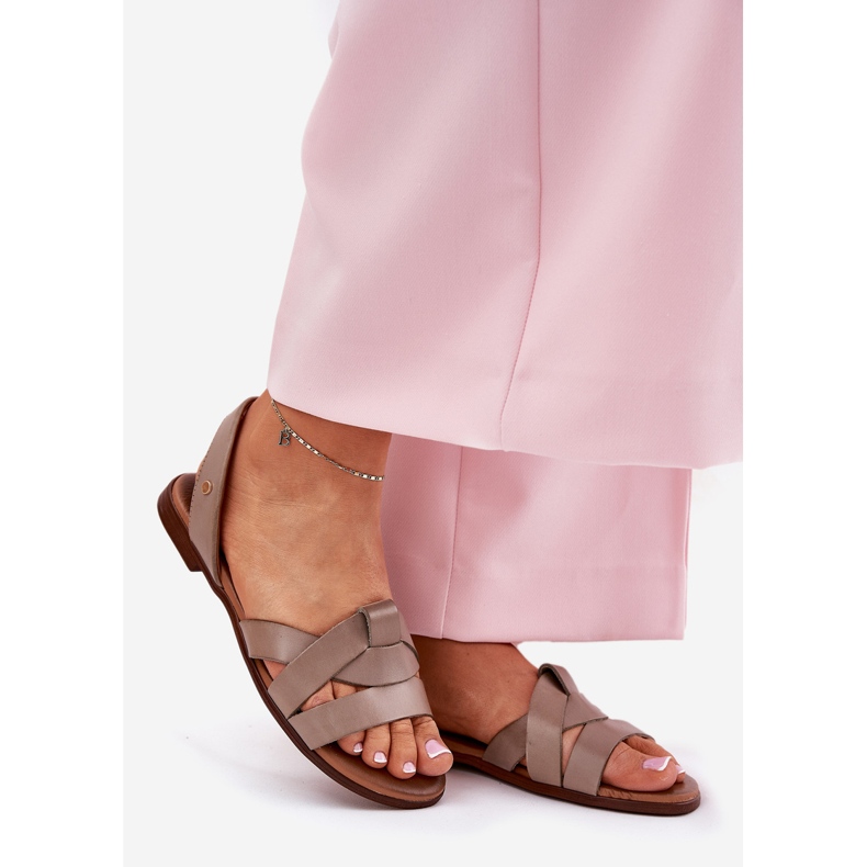 Zazoo 40185 kényelmes bőr csúszó sötét bézs szandál 1