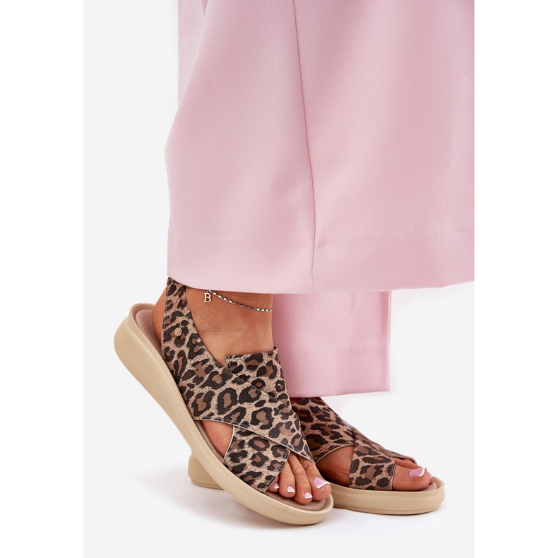 Zazoo 40392 bőr szandál női barna leopárd nyomtatás bézs 1