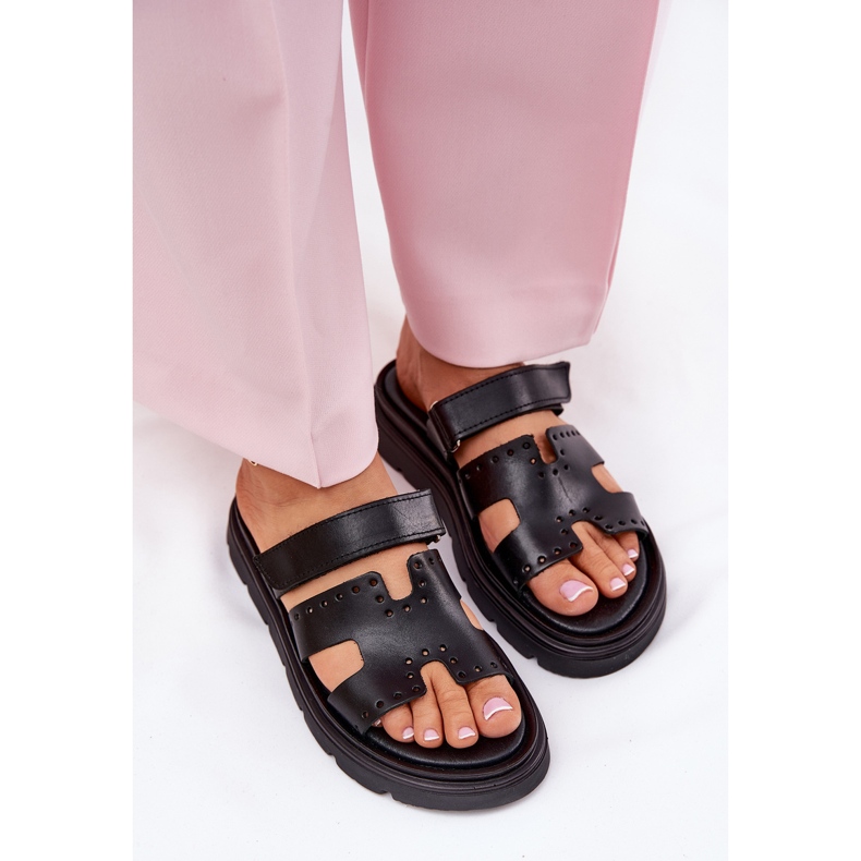 Női természetes bőr papucs a Zazoo 40440 platformon fekete 2