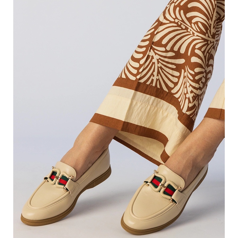 Krémes öko -léhek, díszes loaferek bézs 1