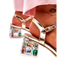 Női magassarkú szandál kristályokkal, Golden S.Barski MR1037-01 aranysárga 3