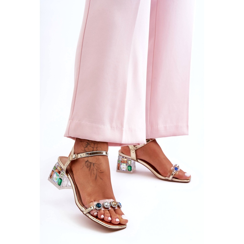 Női magassarkú szandál kristályokkal, Golden S.Barski MR1037-01 aranysárga 4