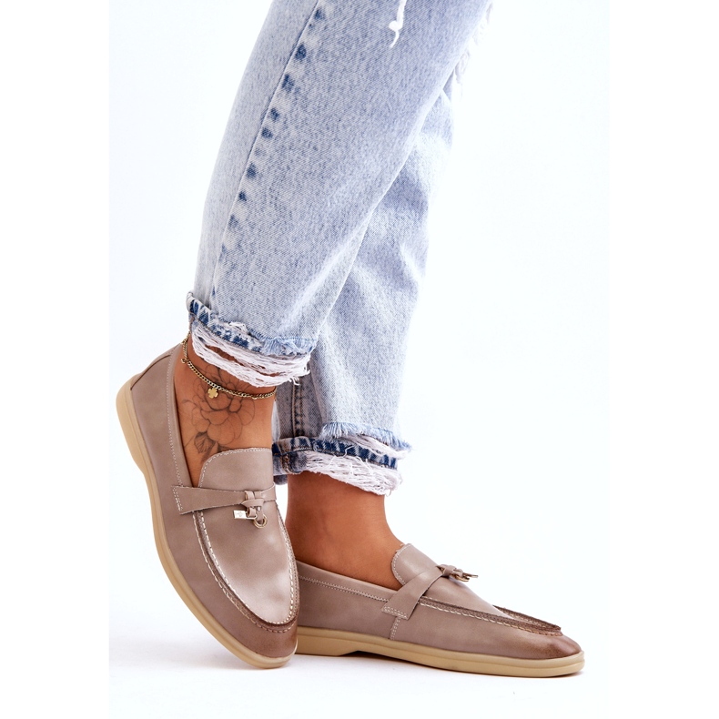 Női szürke bőr betét bézs 4