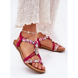 Lapos női szandál fonott csíkokkal és csapokkal Artiker 56C1314 fuksja rózsaszín 2