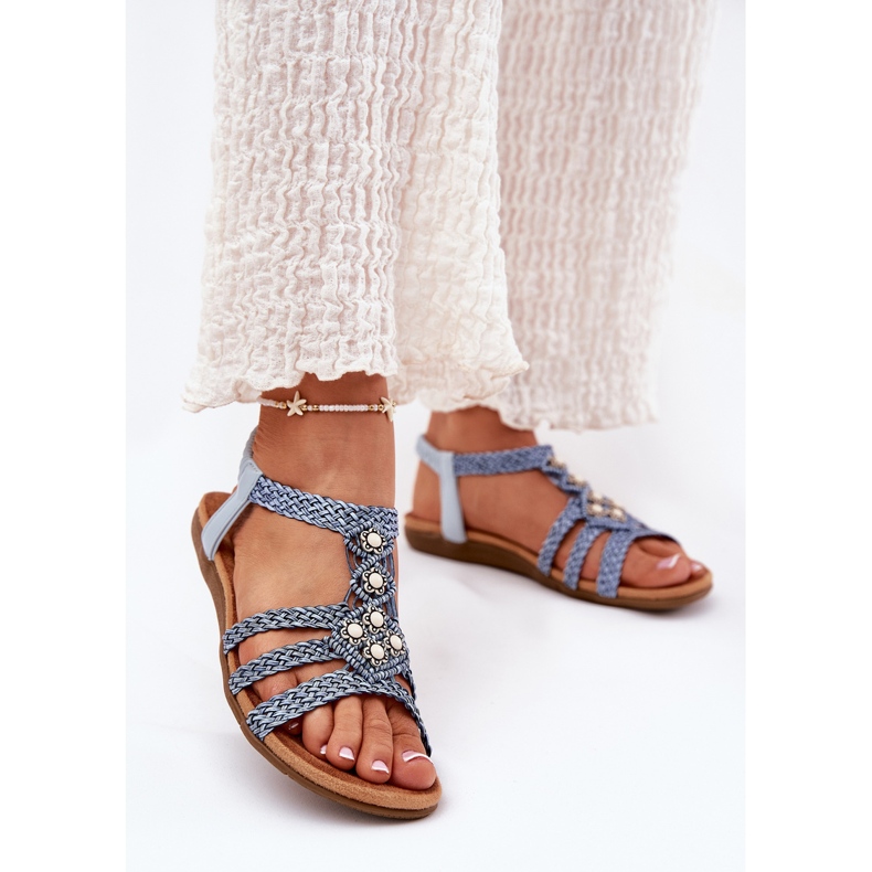 Női lapos szandál fonott Artiker 56C1325 kék csíkokkal 2