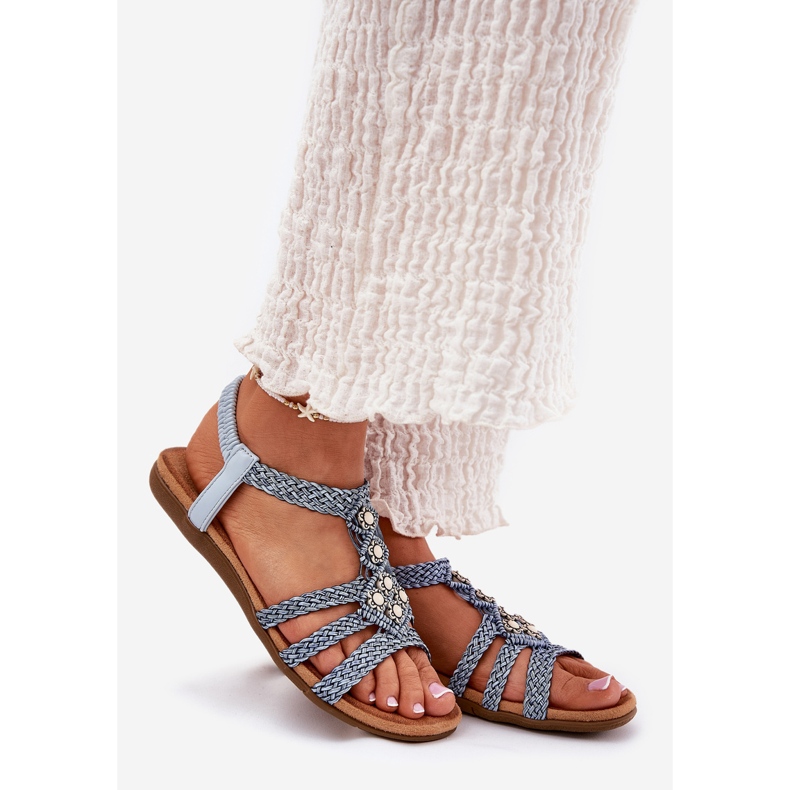 Női lapos szandál fonott Artiker 56C1325 kék csíkokkal 1