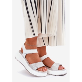 S.Barski Női bőr szandál platform és tépőzáras ékek S. Barski LR51-543 Ezüst 1