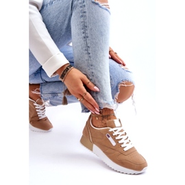Öko-bőr sportcipő csipke a platformon bézs 3