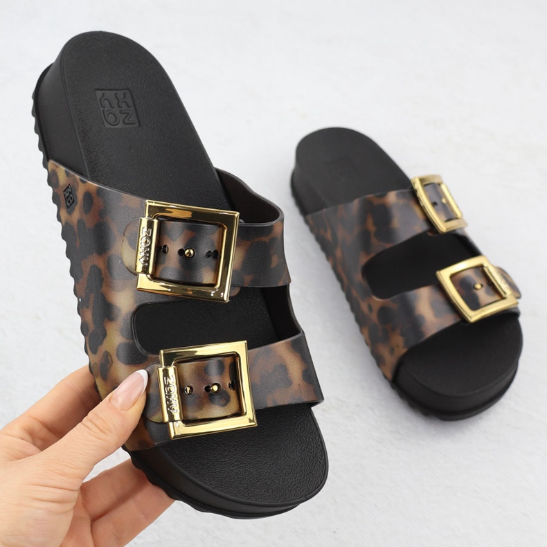 Női papucs -flopok medence tengerparti csatokkal leopárdnyomással barna zaxy rr285059 1