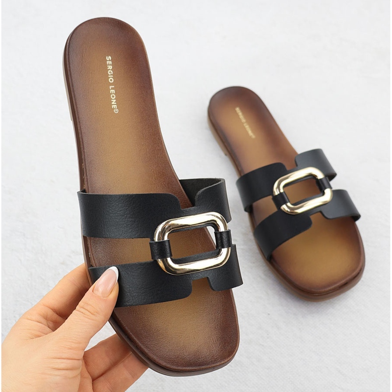 Női flip -flopok dekorációval fekete sergio leone sk077h 1